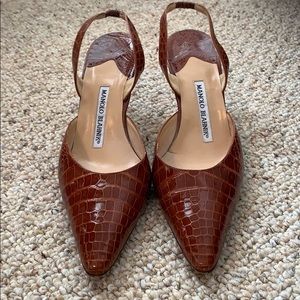 Manolo Blahnik Carolyne Crocodile Sling-backs